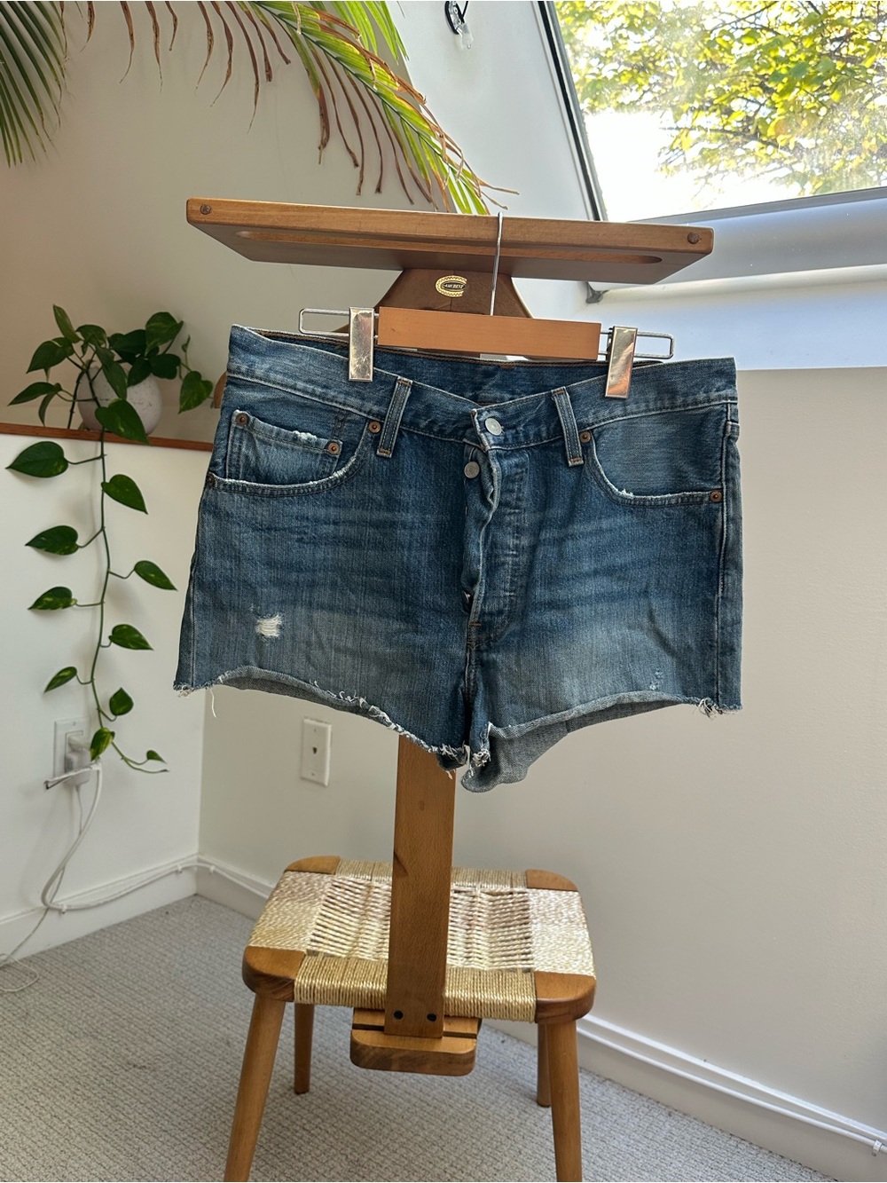 Levi's Dark Blue Distressed Denim Cutoff Shorts